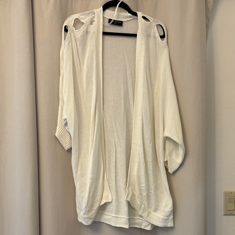 Lane Bryant Cream Open-Front 3/4 Cardigan